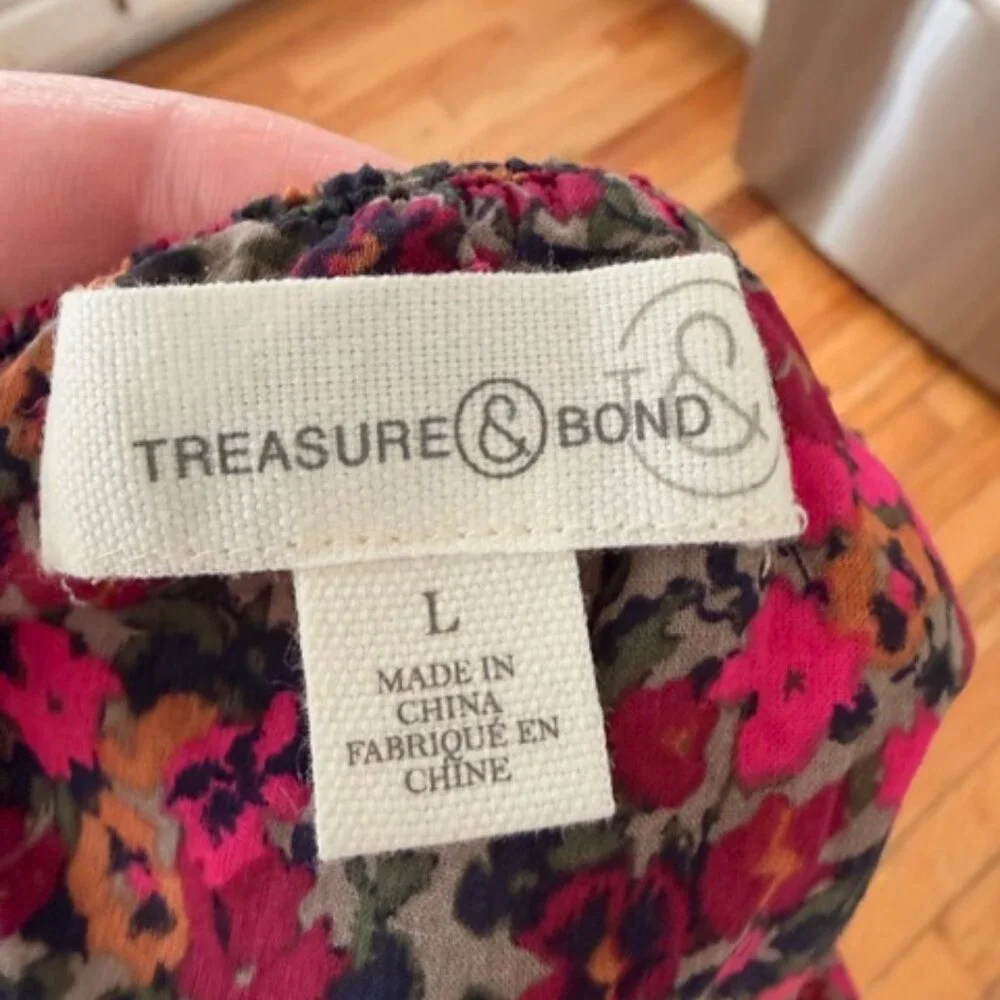 Treasure & Bond Nordstrom Floral Button Front Blouse Large NWT Ruched Straps - Picture 9 of 10